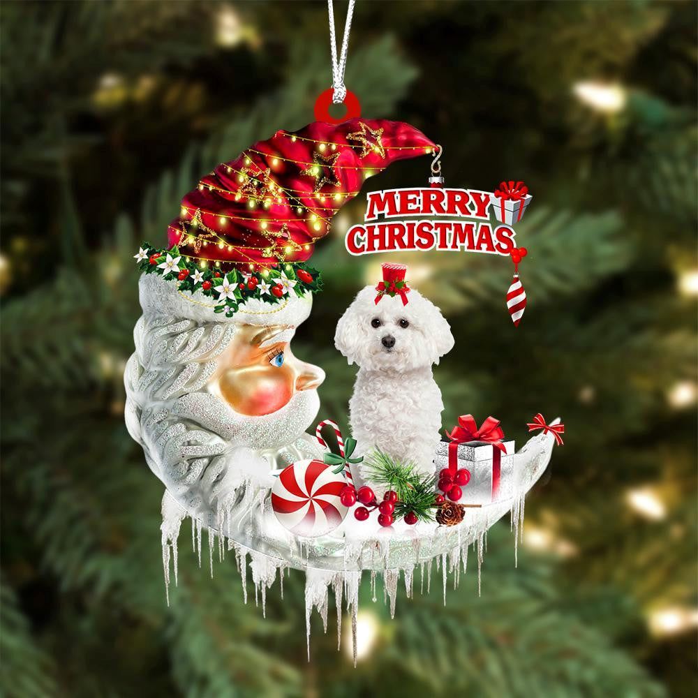 Bichon Frise On The Moon Merry Christmas Hanging Ornament, Christmas Tree Decoration, Car Ornament Accessories, Christmas Ornaments 2023