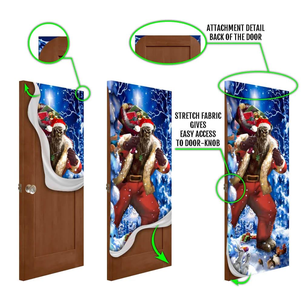 Bigfoot Door Cover Christmas Forest Decor, Front Door Christmas Cover, Xmas Door Covers, Christmas Gift, Christmas Door Coverings