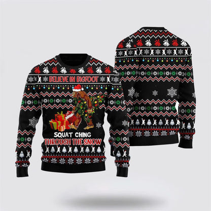 Bigfoot Ugly Sweater, Believe In Bigfoot Squat Ugly Christmas Sweater, Ugly Sweater For Men And Women, Christmas Gift, Christmas Fashion