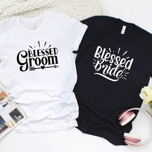 Blessed Bride & Groom Matched Set For Couples, Couple T Shirts, Valentine T-Shirt, Valentine Day Gift