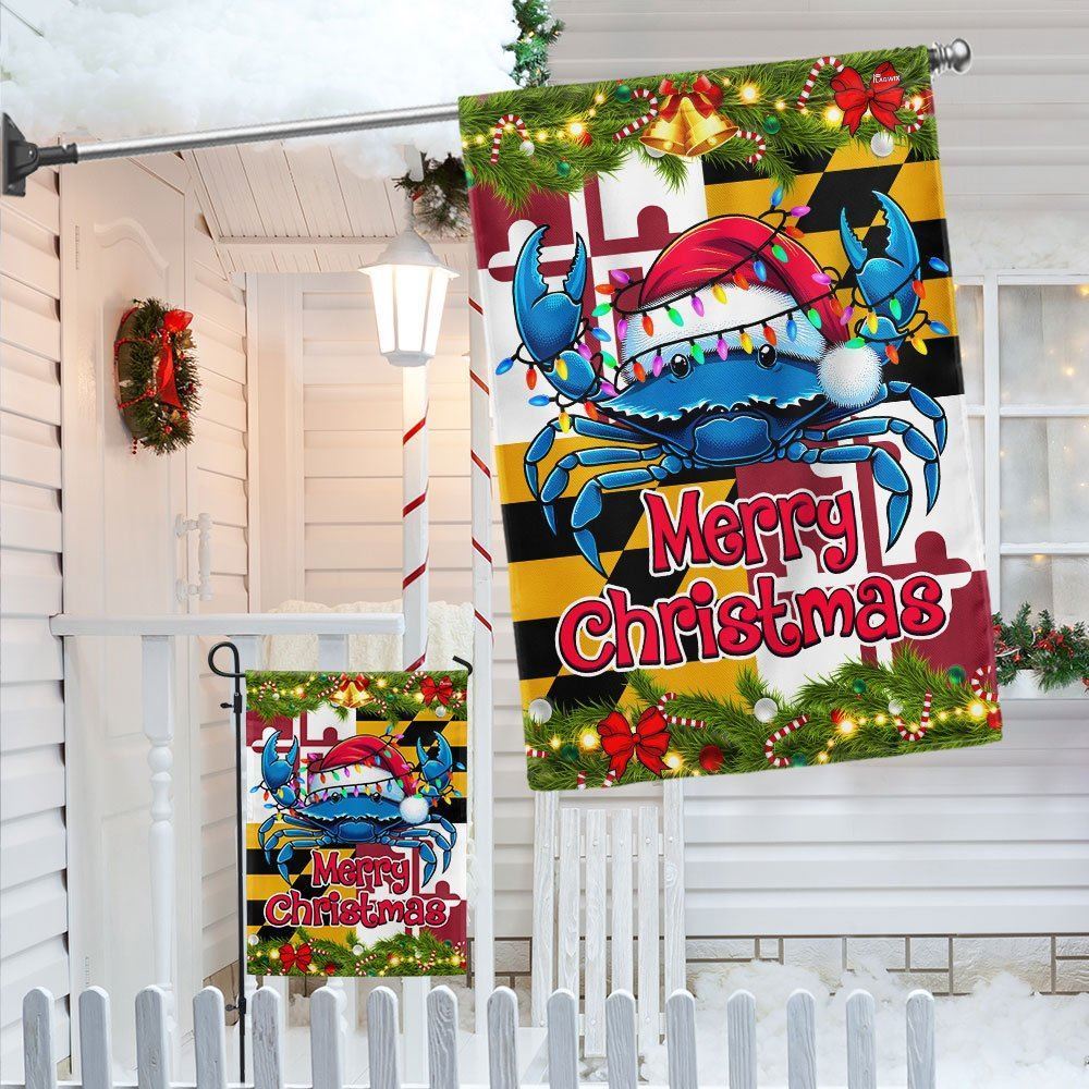 Blue Crab Merry Christmas Maryland Christmas Flag, Christmas Gift, Christmas Garden Flags, Christmas Outdoor Flag