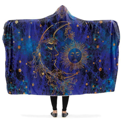 Blue Sun And Moon Hooded Blanket, Hippie Hooded Blanket, In Style Mandala, Hippie, Cozy Vibes, Mandala Gift