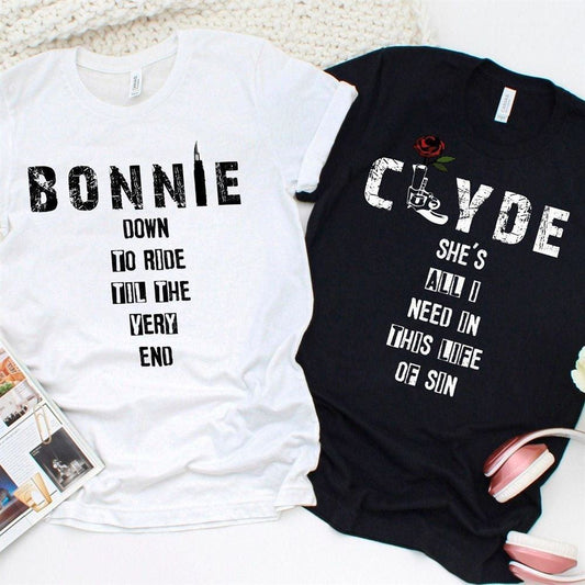 Bonnie & Clyde Ride Or Die-Inspired Matching Outfit Set For Couples, Couple T Shirts, Valentine T-Shirt, Valentine Day Gift