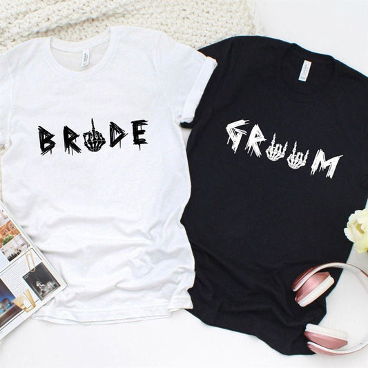 Bride & Groom Matching Halloween Outfit Funny Wedding, Honeymoon Gift For Couples, Couple T Shirts, Valentine T-Shirt, Valentine Day Gift