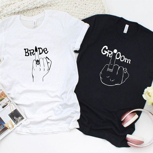 Bride & Groom Matching Outfits - Ring Finger Funny Outfit For Couples, Couple T Shirts, Valentine T-Shirt, Valentine Day Gift