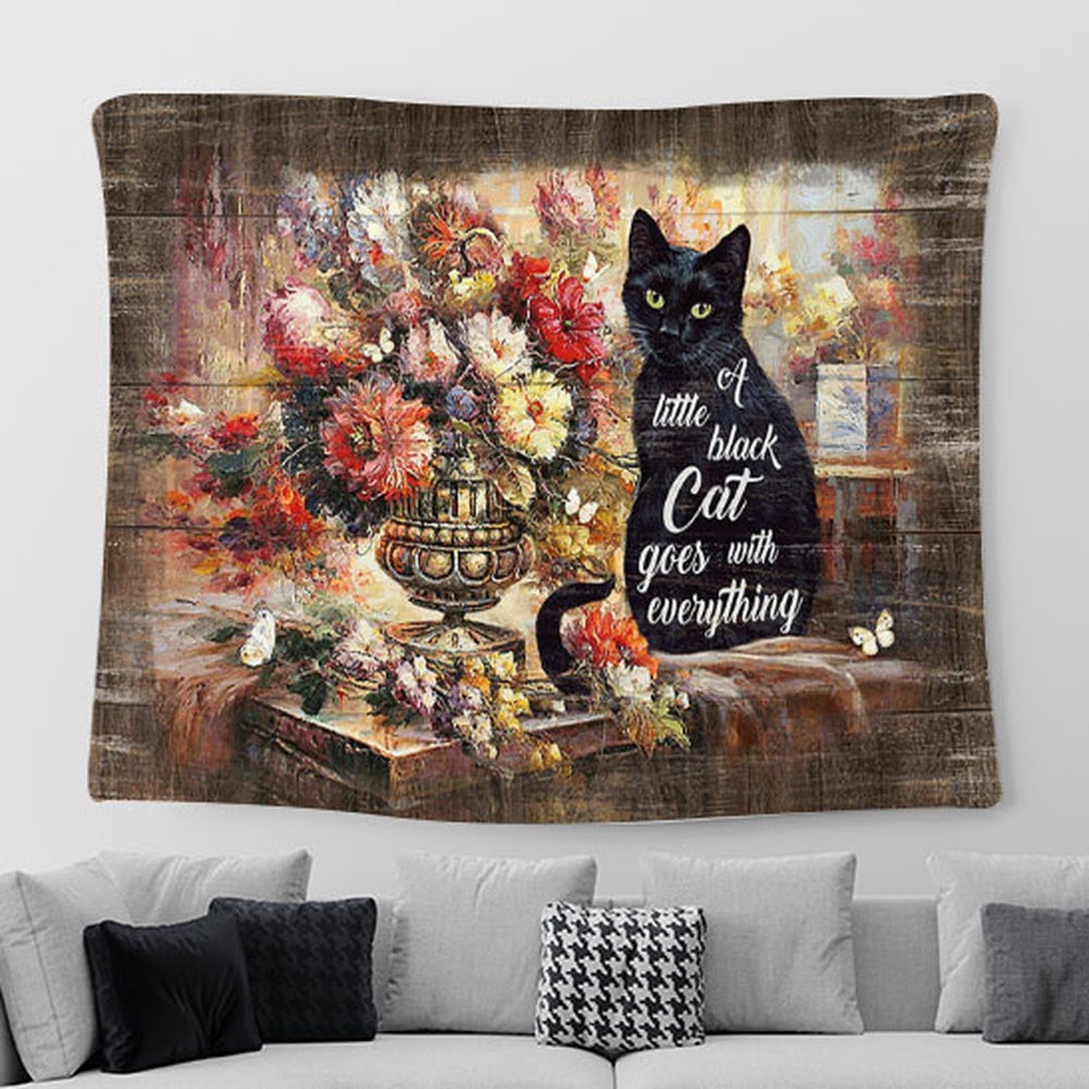 Brilliant Flower Garden Black Cat A Little Black Cat Goes With Everything Tapestry Wall Art - Bible Verse Tapestry - Religious Prints