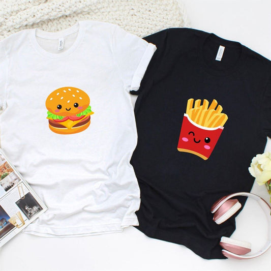 Burger & Fries Matching Outfits For Couples, Couple T Shirts, Valentine T-Shirt, Valentine Day Gift