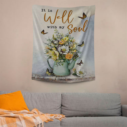 Butterflies Flowers It Is Well With My Soul Tapestry Prints, Scripture Wall Art, Tapestries Spiritual For Bedroom