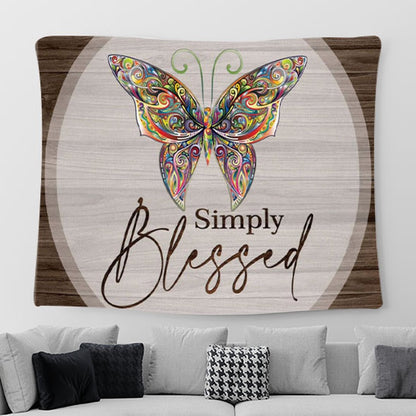 Butterflies Simply Blessed Tapestry Wall Art - - Christian Tapestries For Room Decor