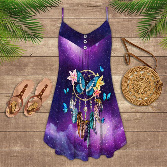Butterfly Dreamcatcher Spaghetti Strap Summer Dress For Women On Beach Vacation, Hippie Dress, Hippie Beach Outfit