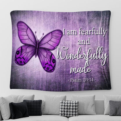 Butterfly Psalm 13914 I Am Fearfully And Wonderfully Made Tapestry Prints - Religious Tapestries For Room Decor - Christian Tapestry Wall Art