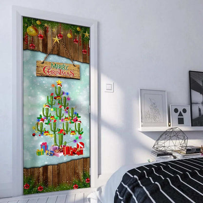 Cactus Christmas Tree Door Cover, Front Door Christmas Cover, Xmas Door Covers, Christmas Gift, Christmas Door Coverings
