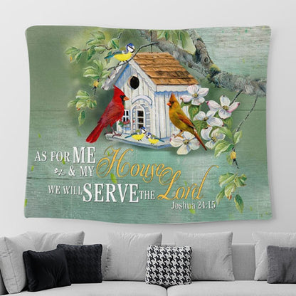 Cardinal Couple - Joshua 2415 We Will Serve The Lord Tapestry Wall Art - Christian Tapestries For Room Decor