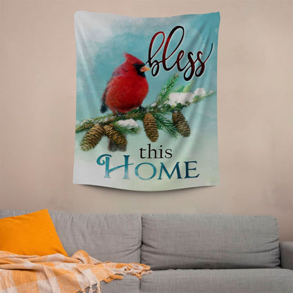 Cardinals Bird Bless This Home Christian Tapestry Prints, Scripture Wall Art, Tapestries Spiritual For Bedroom