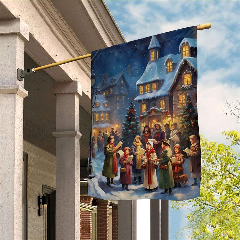 Carolers By The Candlelit Village  Christmas Flag, Christmas Gift, Christmas Garden Flags, Christmas Outdoor Flag