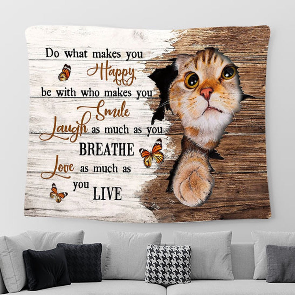 Cat Orange Butterfly Broken Wall Love As Much As You Live Tapestry Wall Art - Bible Verse Tapestry - Religious Prints