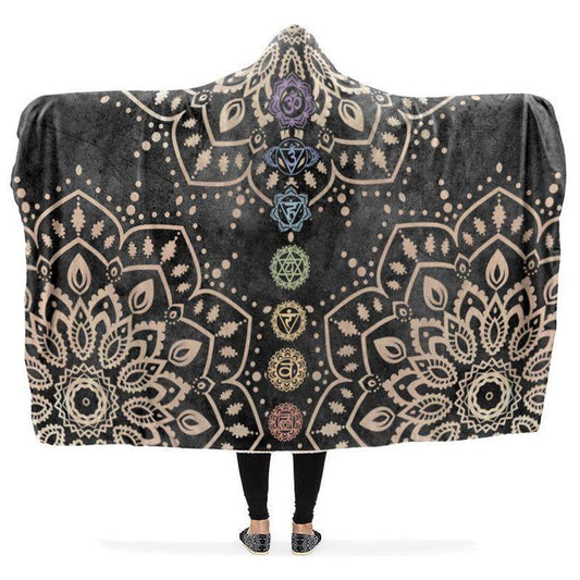 Chakra Dark Grey Hooded Blanket, Hippie Hooded Blanket, In Style Mandala, Hippie, Cozy Vibes, Mandala Gift