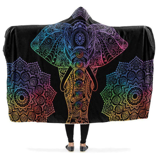 Chakra Elephant Hooded Blanket, Hippie Hooded Blanket, In Style Mandala, Hippie, Cozy Vibes, Mandala Gift