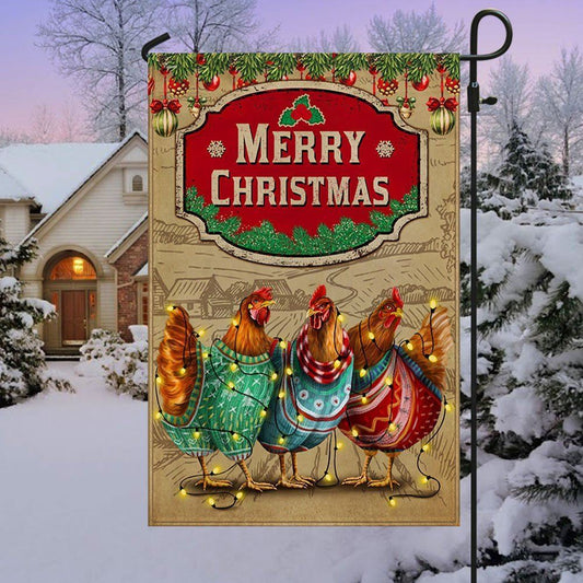 Chicken Christmas Flag Three Hens With Light Vintage Christmas Flag, Christmas Gift, Christmas Garden Flags, Christmas Outdoor Flag