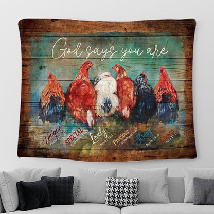 Chicken Farm God Says You Are Tapestry Wall Art - Bible Verse Tapestry - Religious Prints