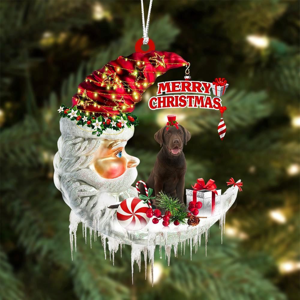 Chocolate Labrador Retriever On The Moon Merry Christmas Hanging Ornaments, Christmas Tree Decoration, Christmas Ornaments 2023