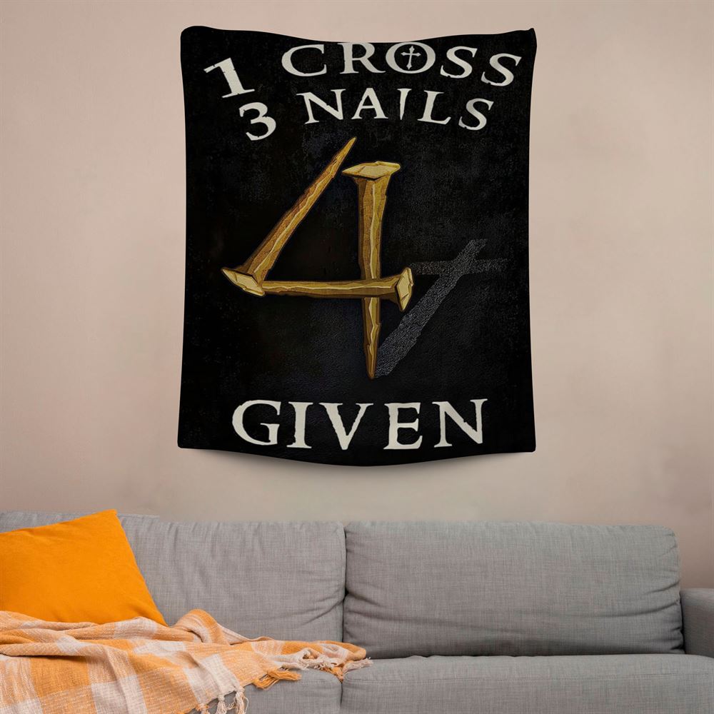 Christian 1 Cross 3 Nails 4 Given Tapestry Prints, Scripture Wall Art, Tapestries Spiritual For Bedroom