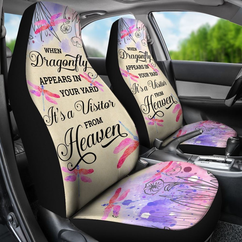 Christian Car Seat Cover, Beautiful Dragonfly Visitor From Heaven Car Seat Covers, Jesus Towel Car Seat Cover, Front Car Seat Cover