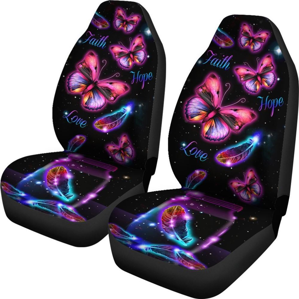 Christian Car Seat Cover, Faith Hope Love Butterfly In Dark Car Seat Covers, Jesus Towel Car Seat Cover, Front Car Seat Cover