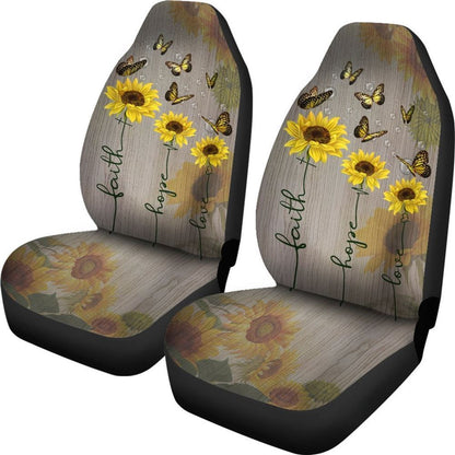 Christian Car Seat Cover, Faith Hope Love Butterfly Sunflower Car Seat Covers, Jesus Towel Car Seat Cover, Front Car Seat Cover