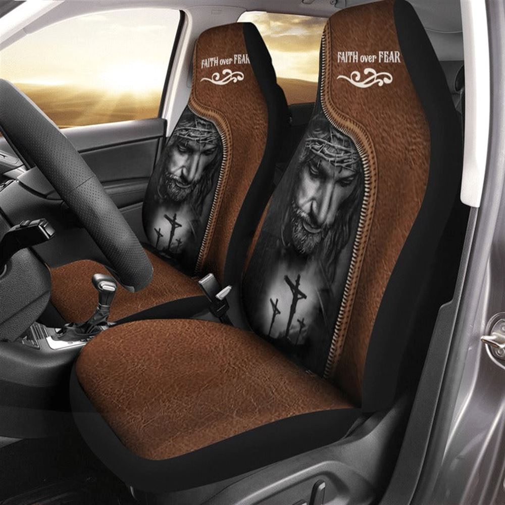 Christian Car Seat Cover, Faith Over Fear Jesus Car Seat Cover, Jesus Towel Car Seat Cover, Front Car Seat Cover