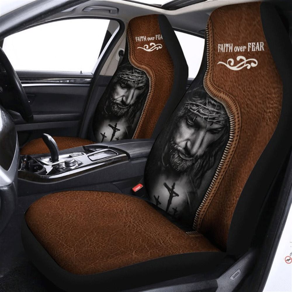 Christian Car Seat Cover, Faith Over Fear Jesus Car Seat Cover, Jesus Towel Car Seat Cover, Front Car Seat Cover