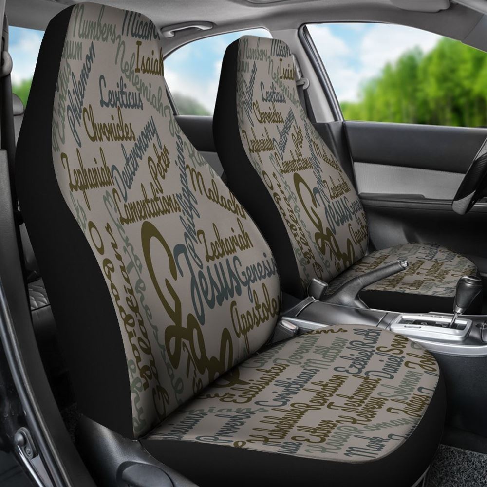 Christian Car Seat Cover, Grey Christian Text Universal Fit Car Seat Covers, Jesus Towel Car Seat Cover, Front Car Seat Cover