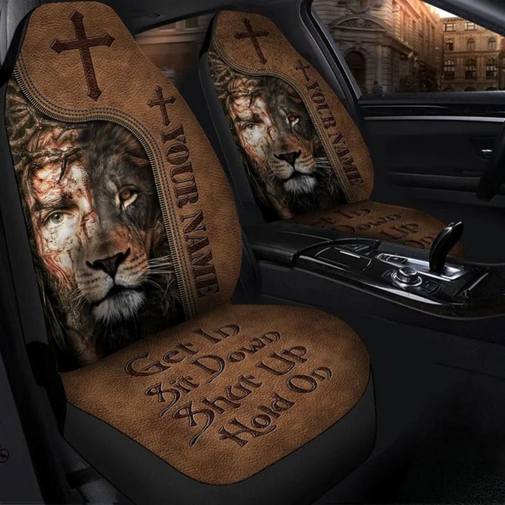 Christian Car Seat Cover, Jesus Lion Car Seat Covers Universal Fit Leather Pattern, Jesus Towel Car Seat Cover, Front Car Seat Cover