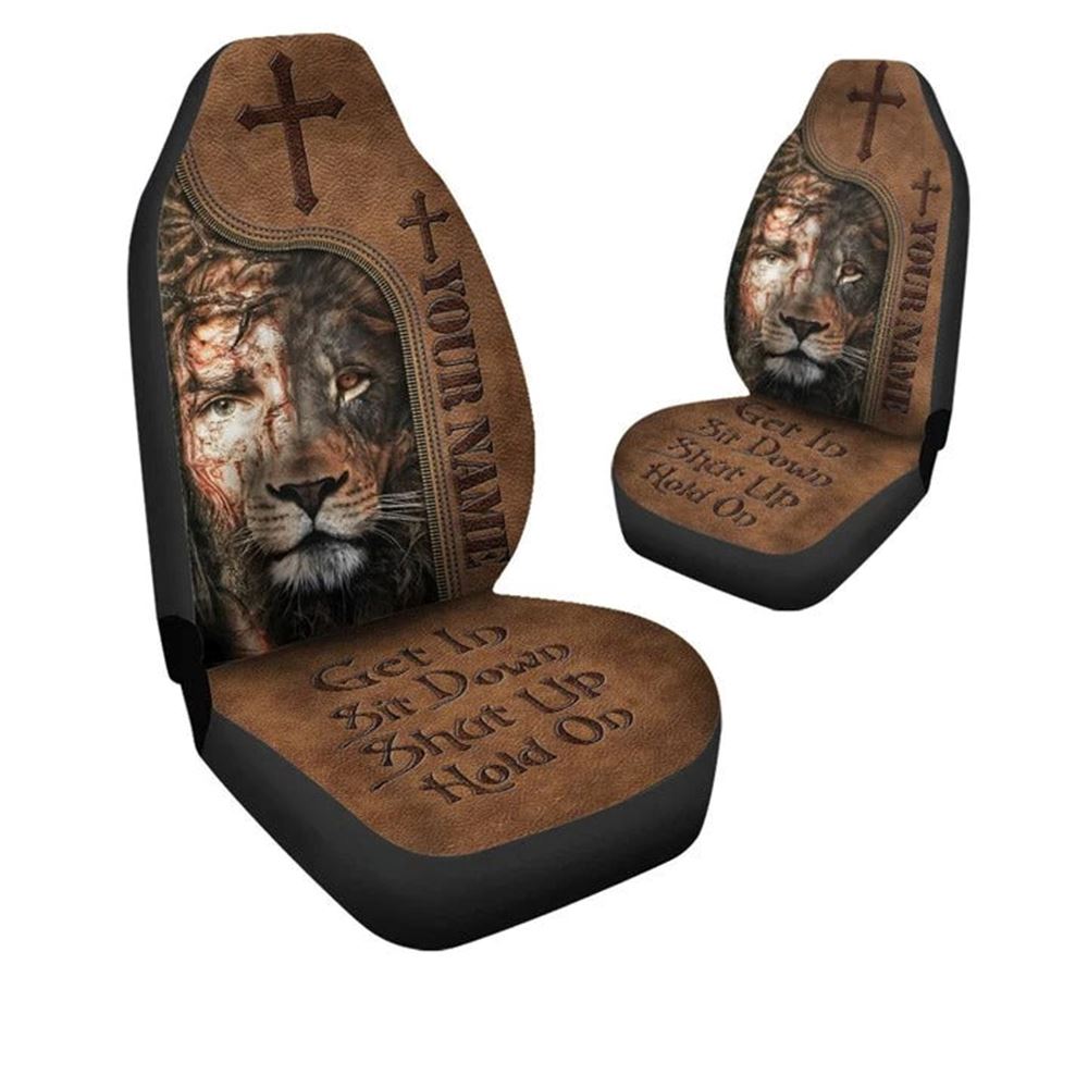 Christian Car Seat Cover, Jesus Lion Car Seat Covers Universal Fit Leather Pattern, Jesus Towel Car Seat Cover, Front Car Seat Cover
