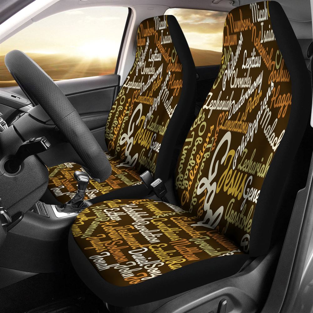 Christian Car Seat Cover, Made Holy Bible Books Brown Car Seat Cover, Jesus Towel Car Seat Cover, Front Car Seat Cover