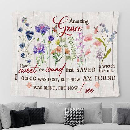 Christian Song Wall Art Amazing Grace How Sweet The Sound Tapestry Print - Christian Tapestries For Room Decor