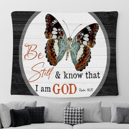 Christian Tapestry Wall Art - Be Still And Know That I Am God Butterflies - Christian Tapestries For Room Decor