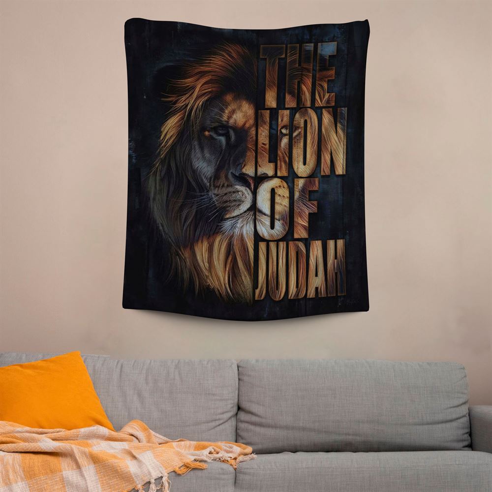 Christian The Lion Of Judah Picture Tapestry Prints, Scripture Wall Art, Tapestries Spiritual For Bedroom