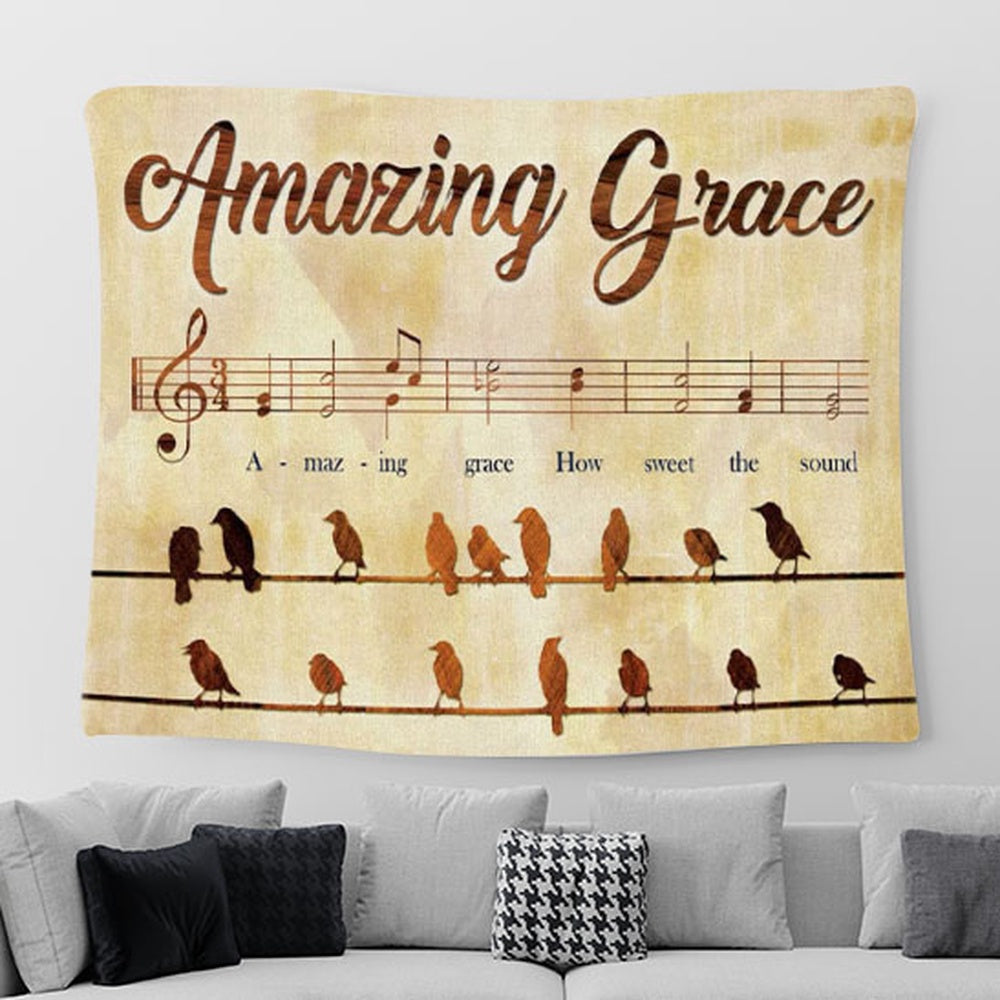 Christian Wall Art Amazing Grace How Sweet The Sound - Bird Painting Tapestry Print - Christian Tapestries For Room Decor