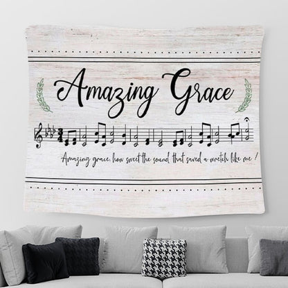 Christian Wall Art Amazing Grace How Sweet The Sound - Sheet Music - Christian Song Lyrics Tapestry Art - Christian Tapestries For Room Decor