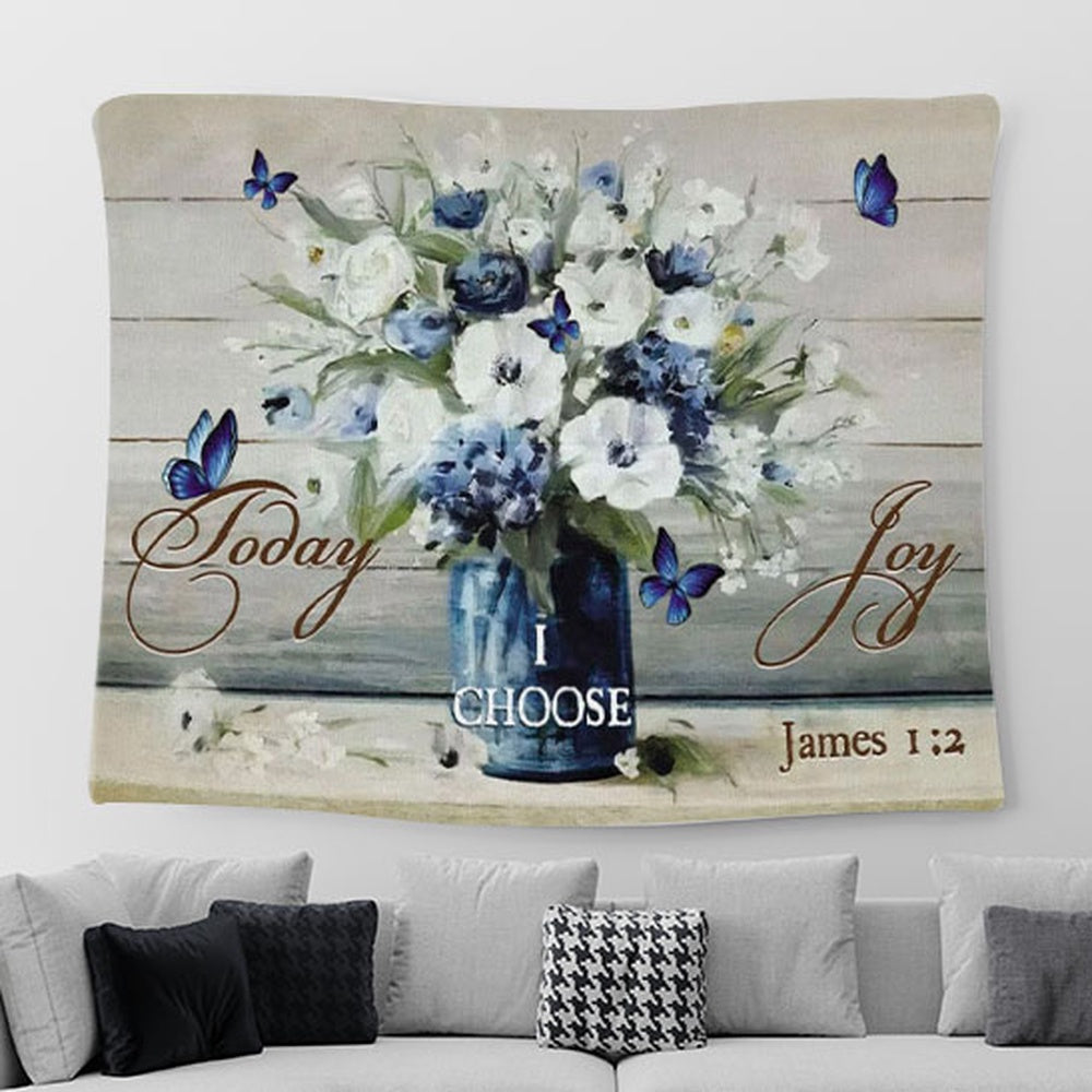 Christian Wall Art Butterfly Flower - Today I Choose Joy Tapestry Wall Art Print - Christian Tapestries For Room Decor