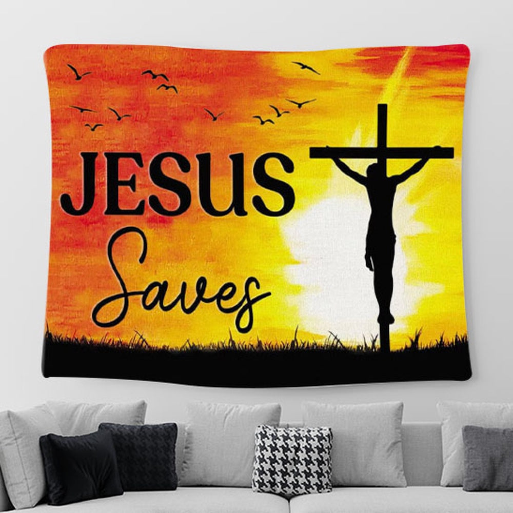 Christian Wall Art Jesus Saves Tapestry Wall Art Print - Christian Tapestries For Room Decor