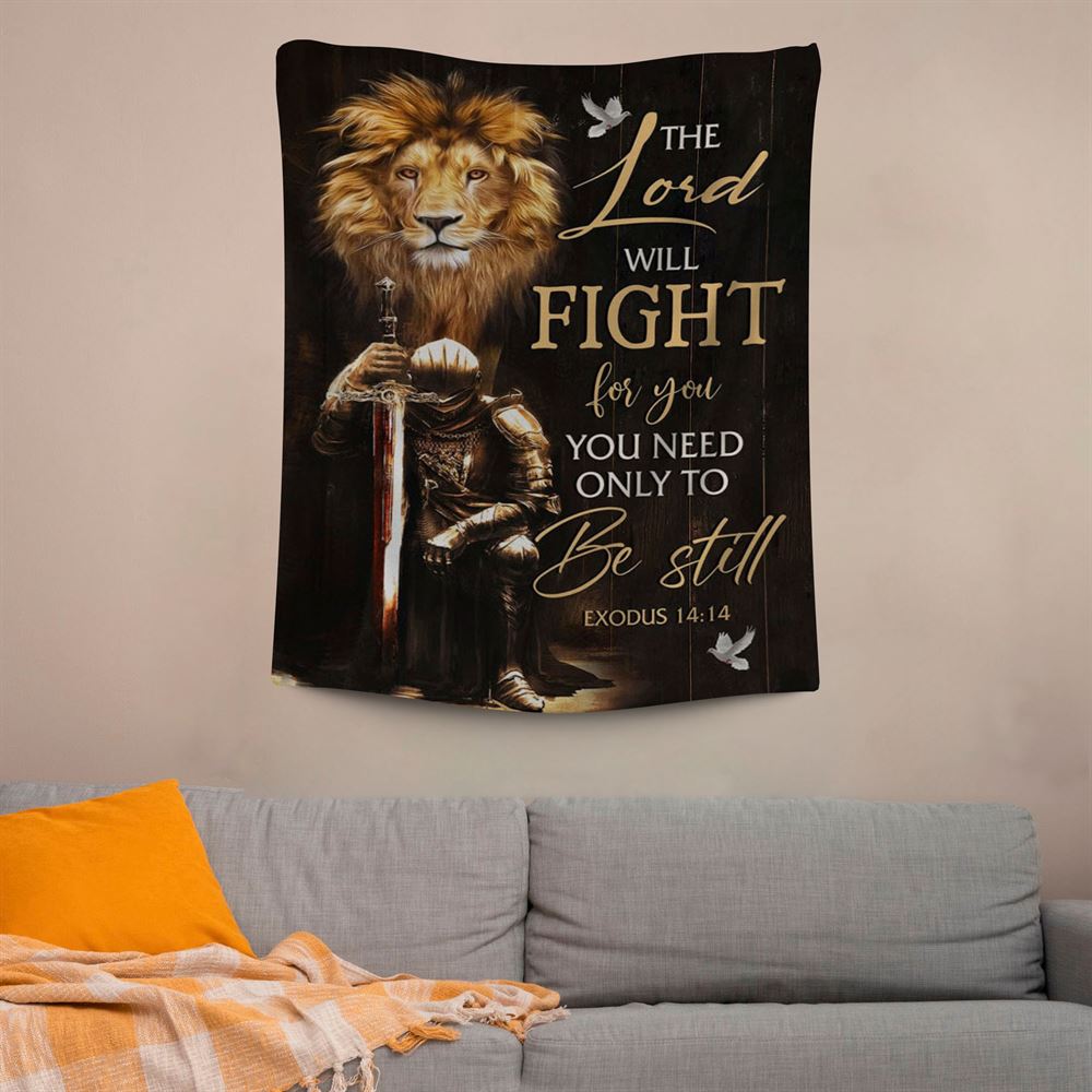 Christian Warrior Exodus 1414 The Lord Will Fight For You Tapestry Prints, Scripture Wall Art, Tapestries Spiritual For Bedroom