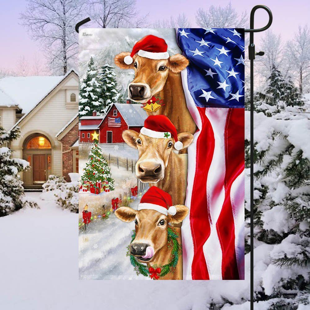 Christmas Cattle Cow American Christmas Flag, Christmas Gift, Christmas Garden Flags, Christmas Outdoor Flag