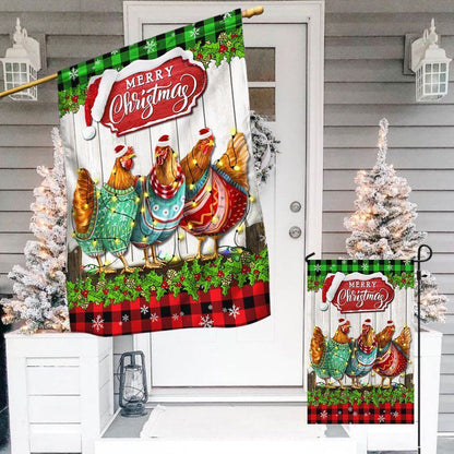 Christmas Hen Chickens Merry Christmas Flag, Christmas Gift, Christmas Garden Flags, Christmas Outdoor Flag
