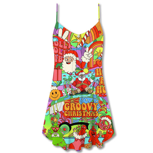 Christmas Hippie Santa Bus Peace Spaghetti Strap Summer Dress For Women On Beach Vacation, Hippie Dress, Hippie Beach Outfit
