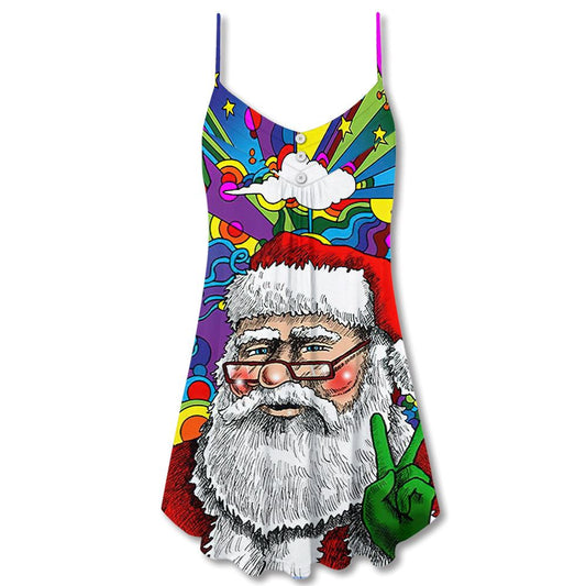 Christmas Hippie Santa Claus Spaghetti Strap Summer Dress For Women On Beach Vacation, Hippie Dress, Hippie Beach Outfit