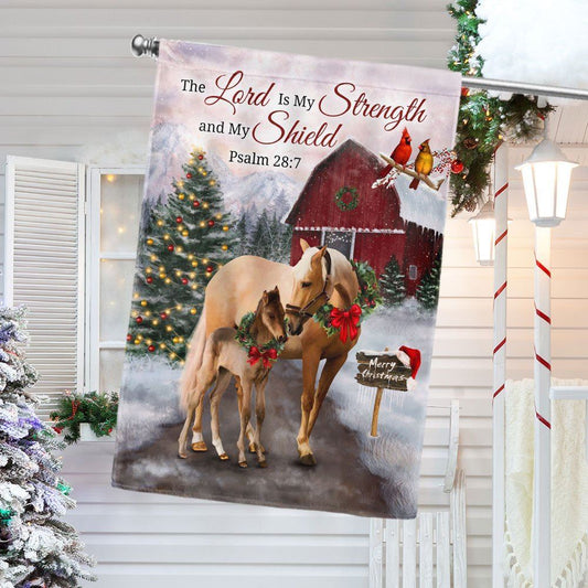 Christmas Horse Christmas Flag The Lord Is My Strength and My Shield Christmas Flag, Christmas Gift, Christmas Garden Flags, Christmas Outdoor Flag