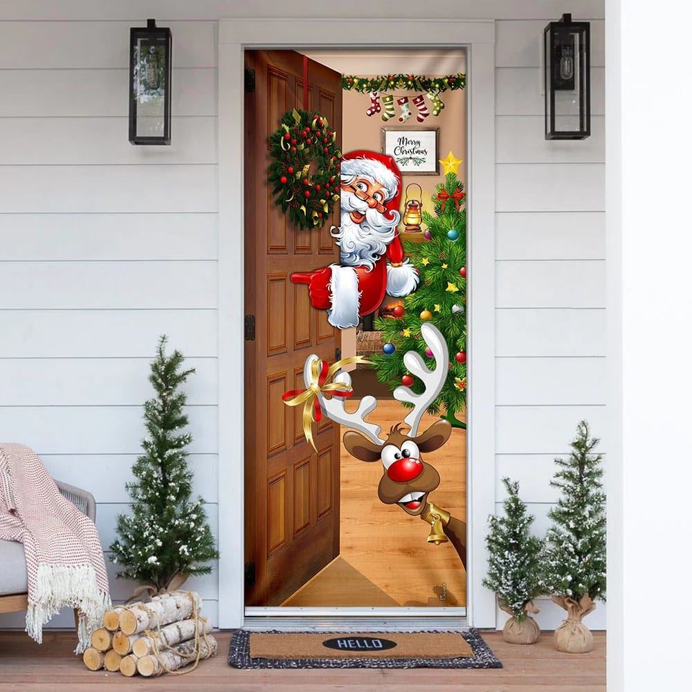 Christmas Is Coming Door Cover, Santa Claus Door Cover, Xmas Door Covers, Christmas Gift, Christmas Door Coverings