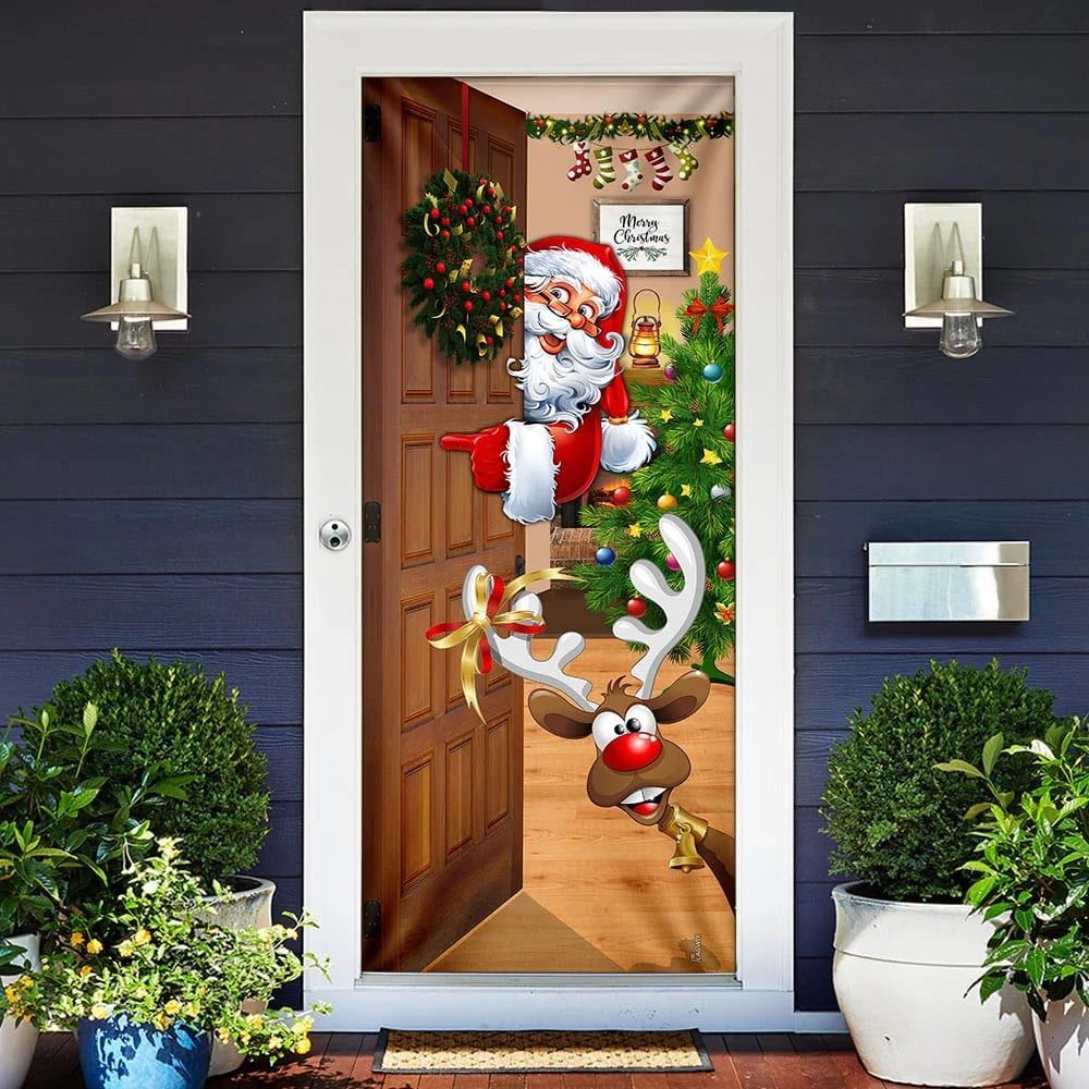 Christmas Is Coming Door Cover, Santa Claus Door Cover, Xmas Door Covers, Christmas Gift, Christmas Door Coverings